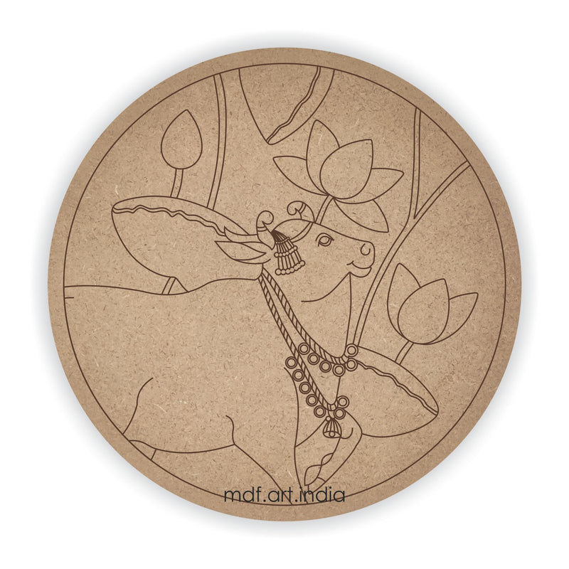 MDF Pre Marked Round Lotus with Pichwai Cow