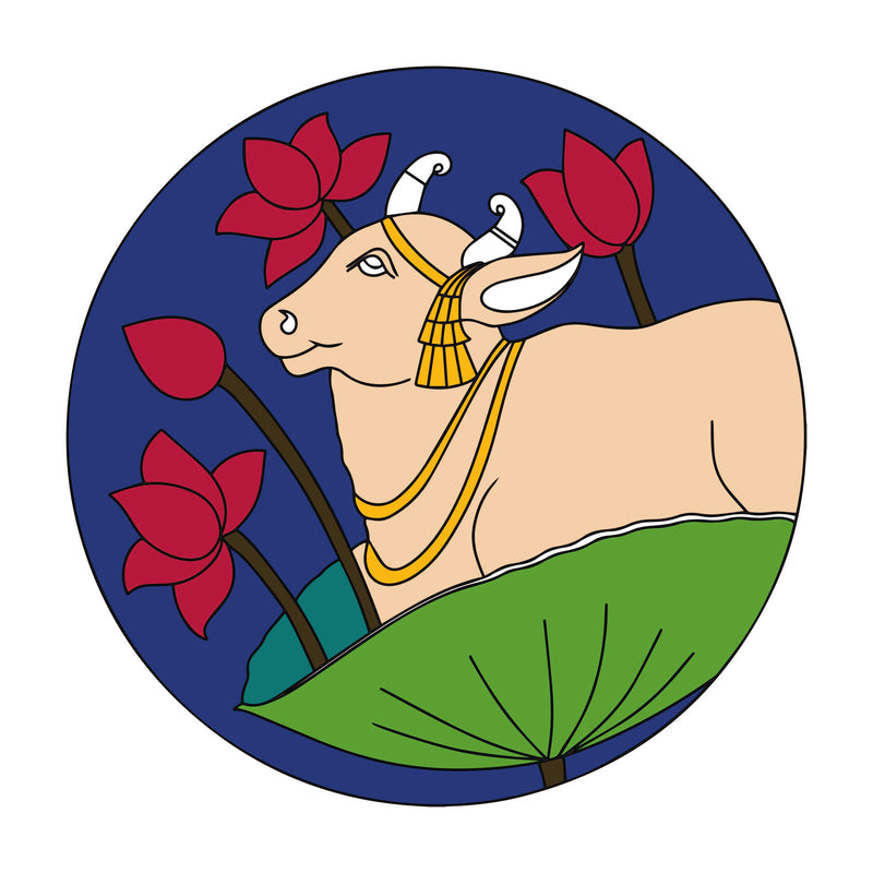 MDF Pre Marked Pichwai Cow with Lotus Round