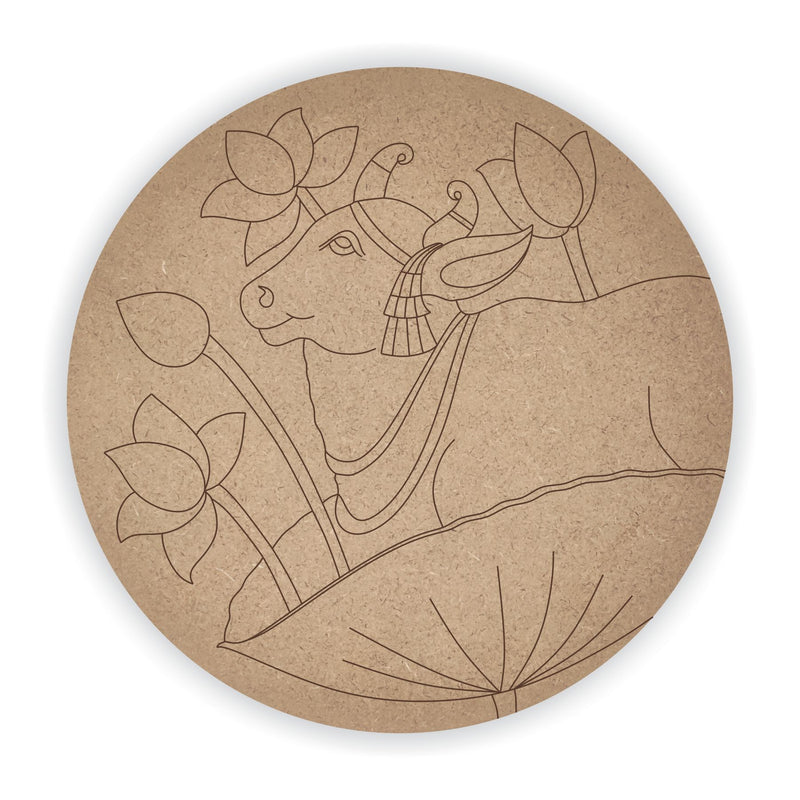 MDF Pre Marked Pichwai Cow with Lotus Round