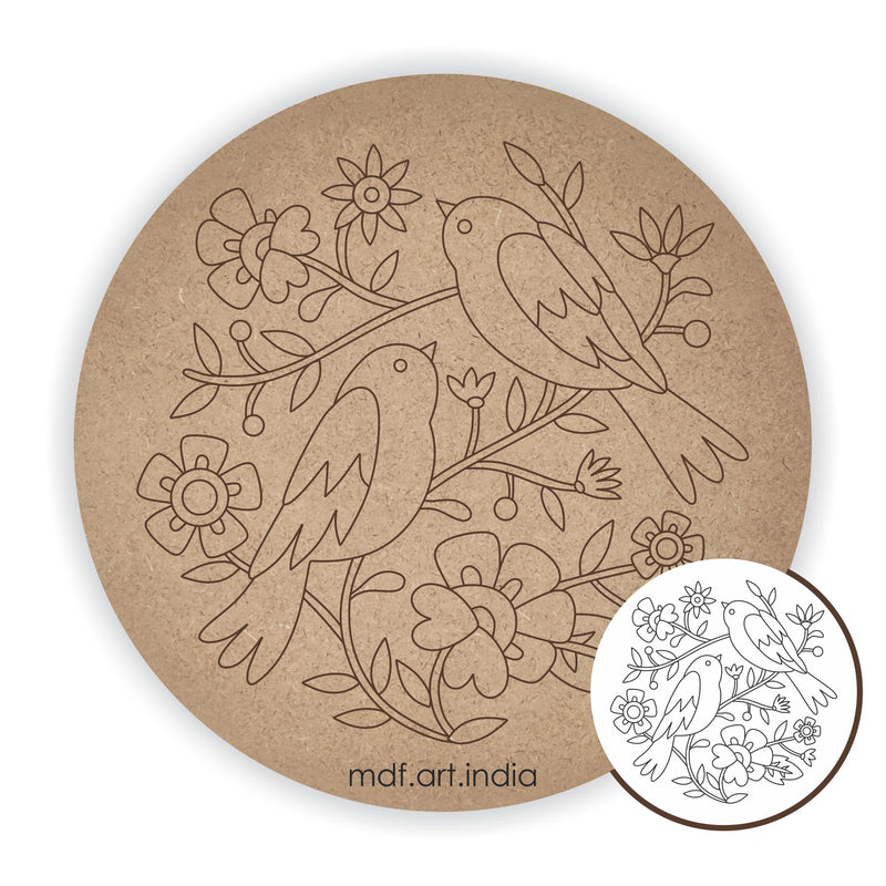 MDF Pre Marked Round Flower with Bird