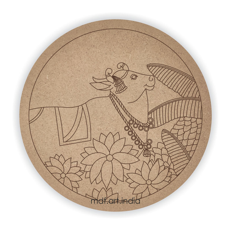MDF Pre Marked Round Pichwai Cow