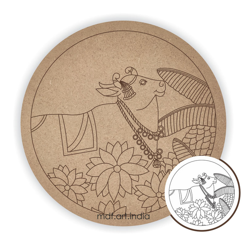 MDF Pre Marked Round Pichwai Cow