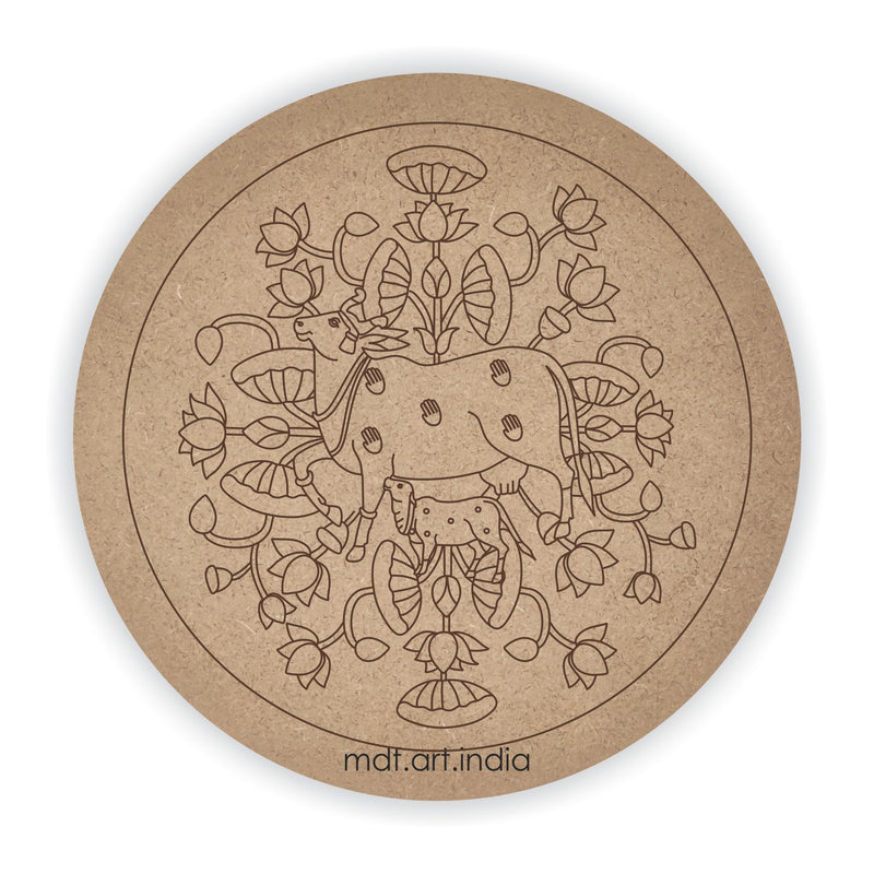 MDF Pre Marked Round Lotus With Pichwai Cow 1