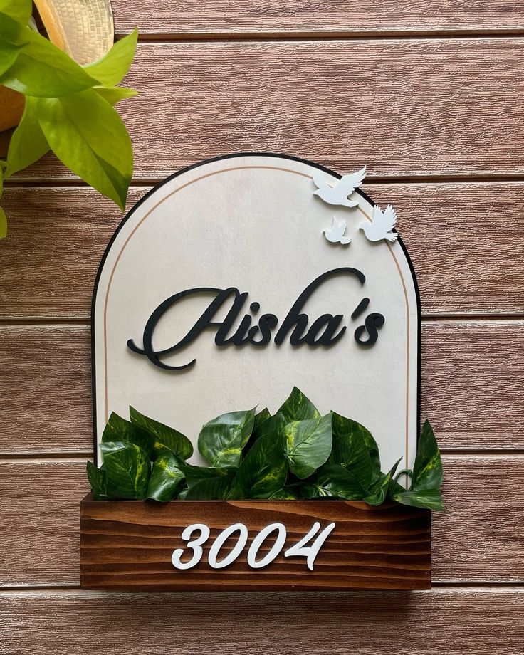 Arch Planter Nameplate with Doves - Personalized Door Sign