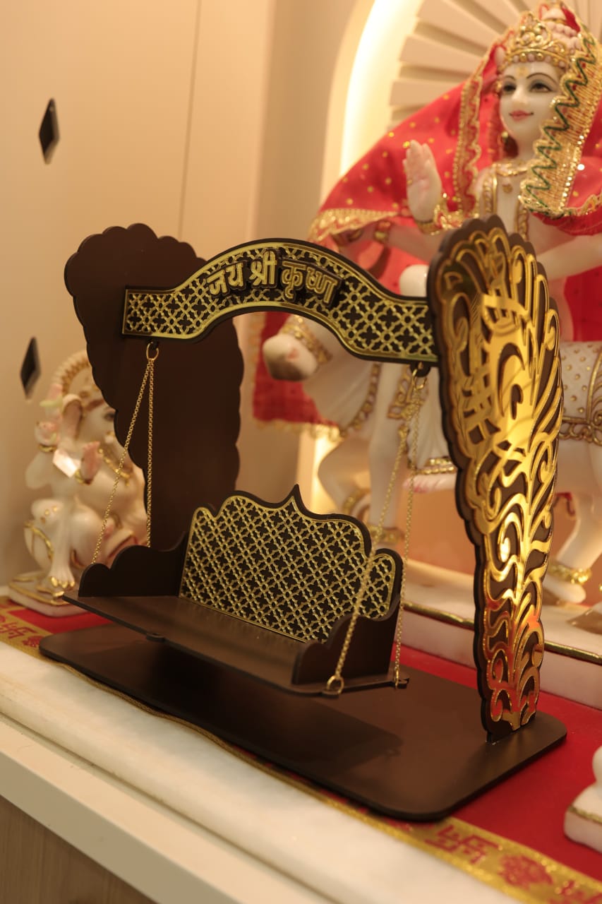 Elegant Laddu Gopal / Krishna Ji Jhula with Intricate Golden Details