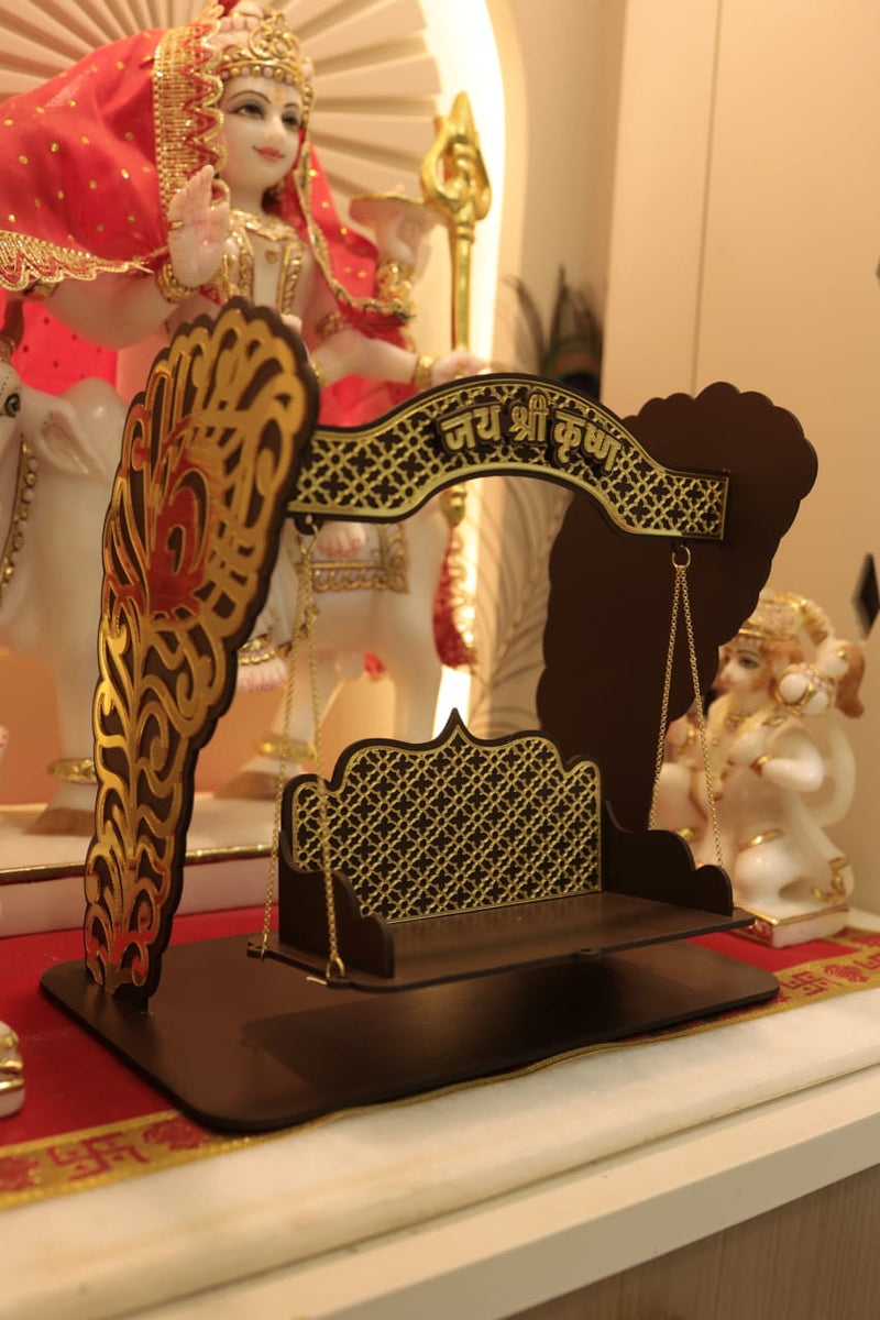 Elegant Laddu Gopal / Krishna Ji Jhula with Intricate Golden Details