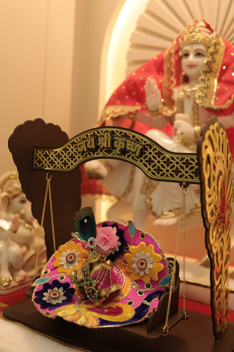Elegant Laddu Gopal / Krishna Ji Jhula with Intricate Golden Details