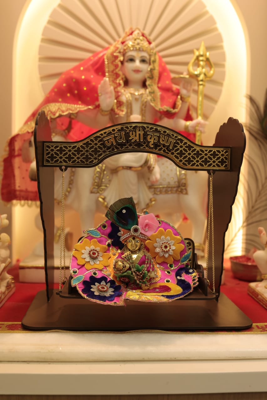 Elegant Laddu Gopal / Krishna Ji Jhula with Intricate Golden Details