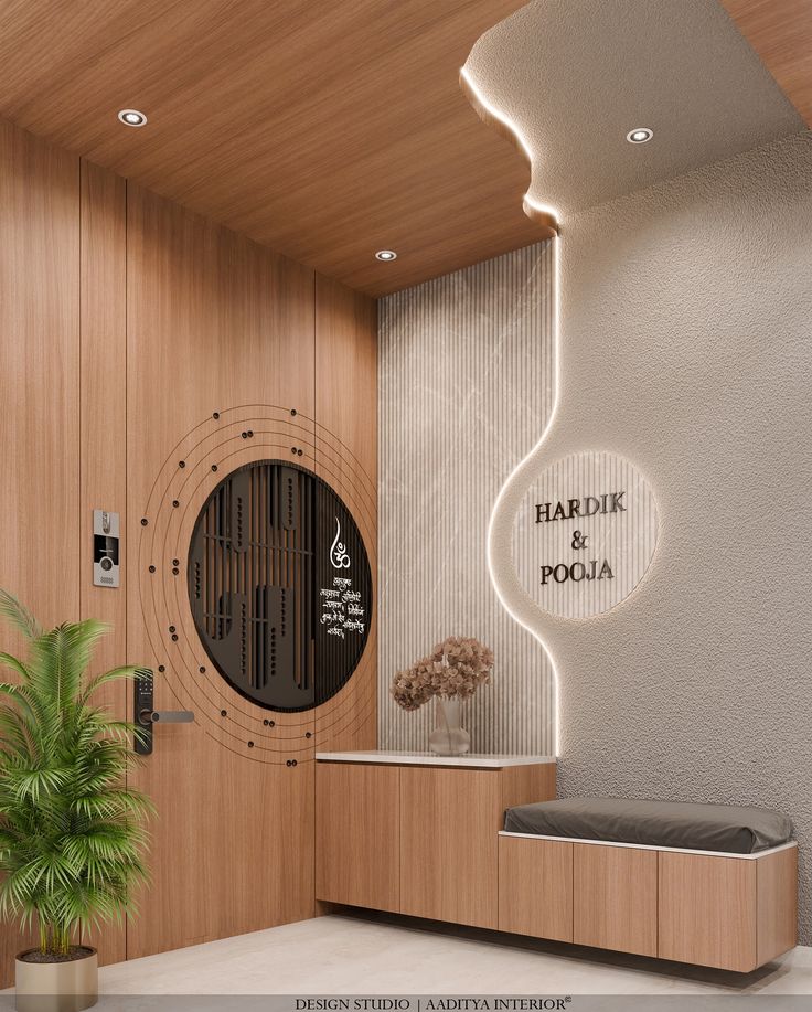 Custom Circular Nameplate with LED Ring Light - Minimalist Couple Names