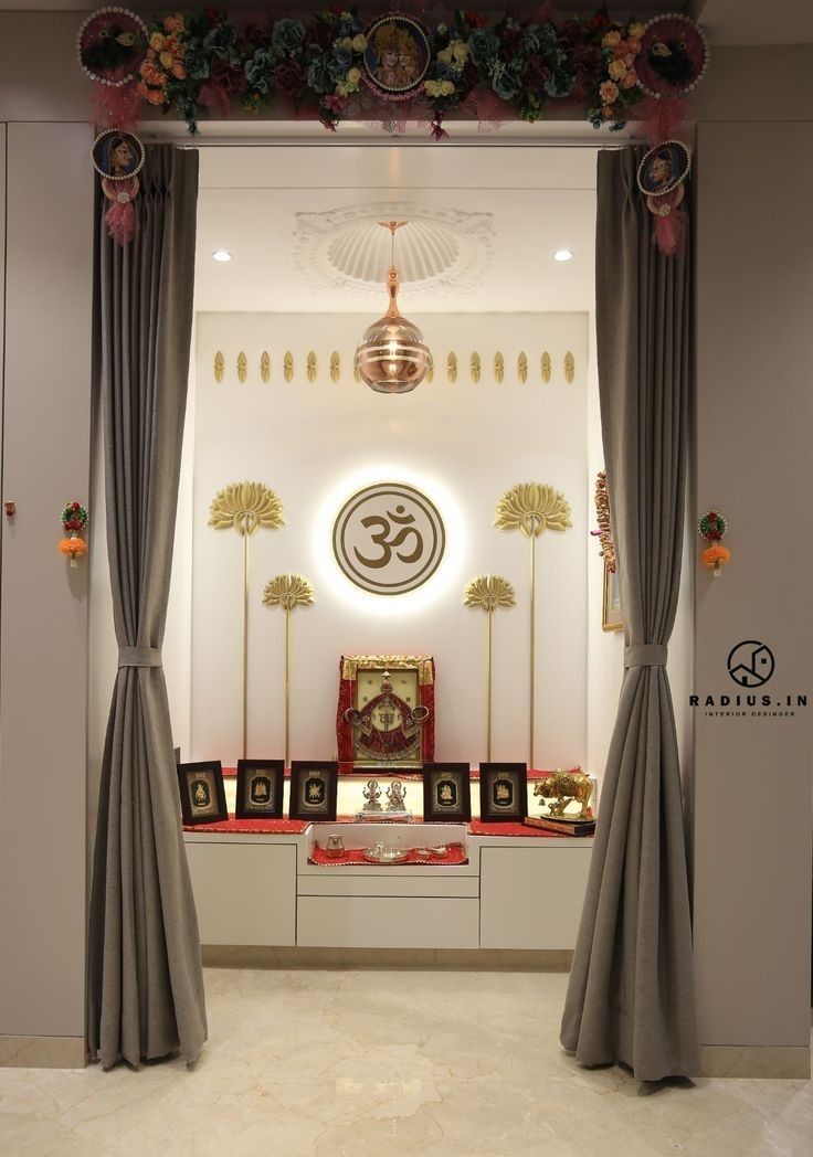 Wall-Mounted Mandir with Om Symbol Backlit Circle