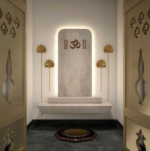 Backlit Temple Design with 3D Om Inscription