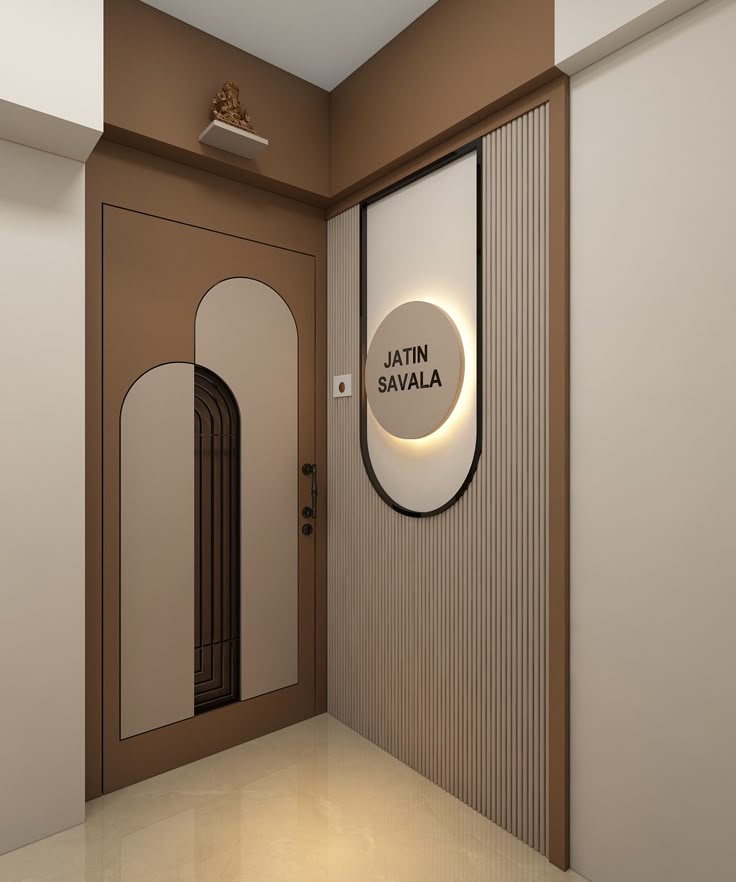 Custom Circular LED Backlit Nameplate on Fluted Vertical Panel