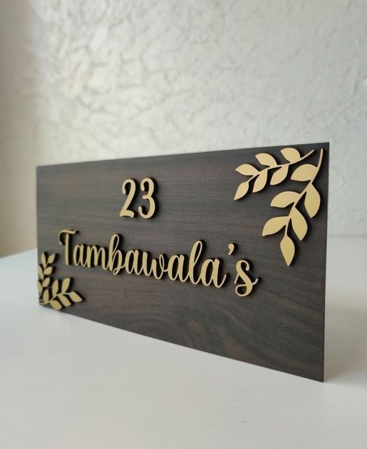Pinewood Nameplate with 3D Golden Acrylic Lettering