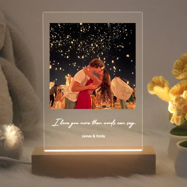 Personalized Photo Collage Acrylic Night Light | Custom Engraved LED Lamp for Anniversary & Couple Gift