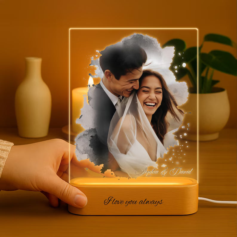 Personalized Wedding Photo LED Night Light, Custom Anniversary Gift