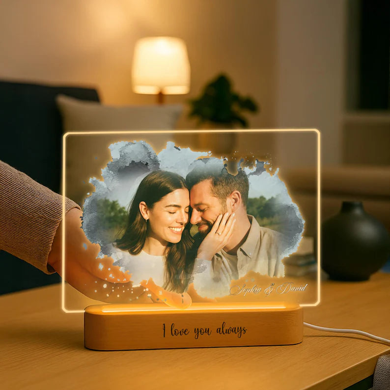 Personalized Wedding Photo LED Night Light, Custom Anniversary Gift