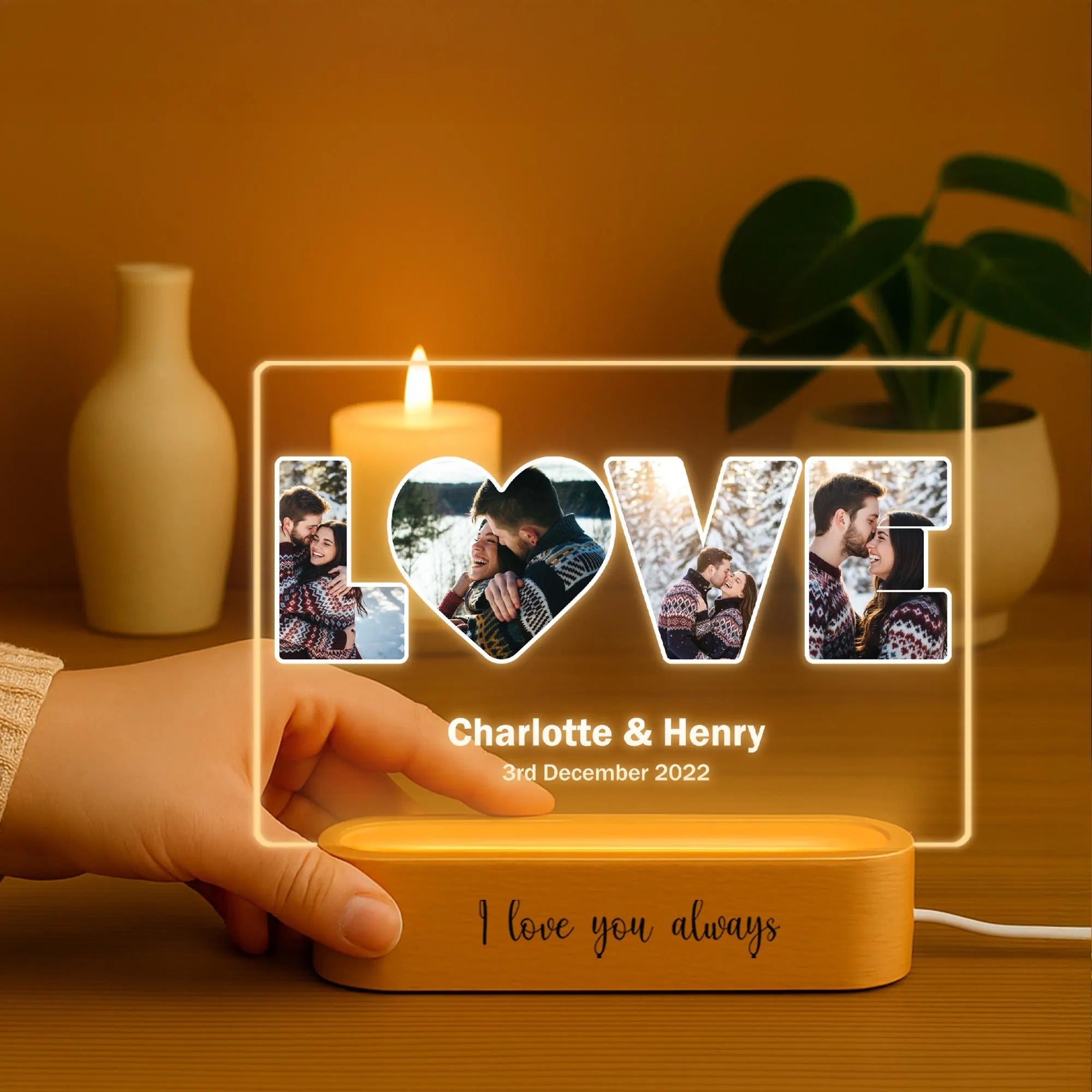 Personalized Photo Collage LED Night Light, Custom Couple Gift