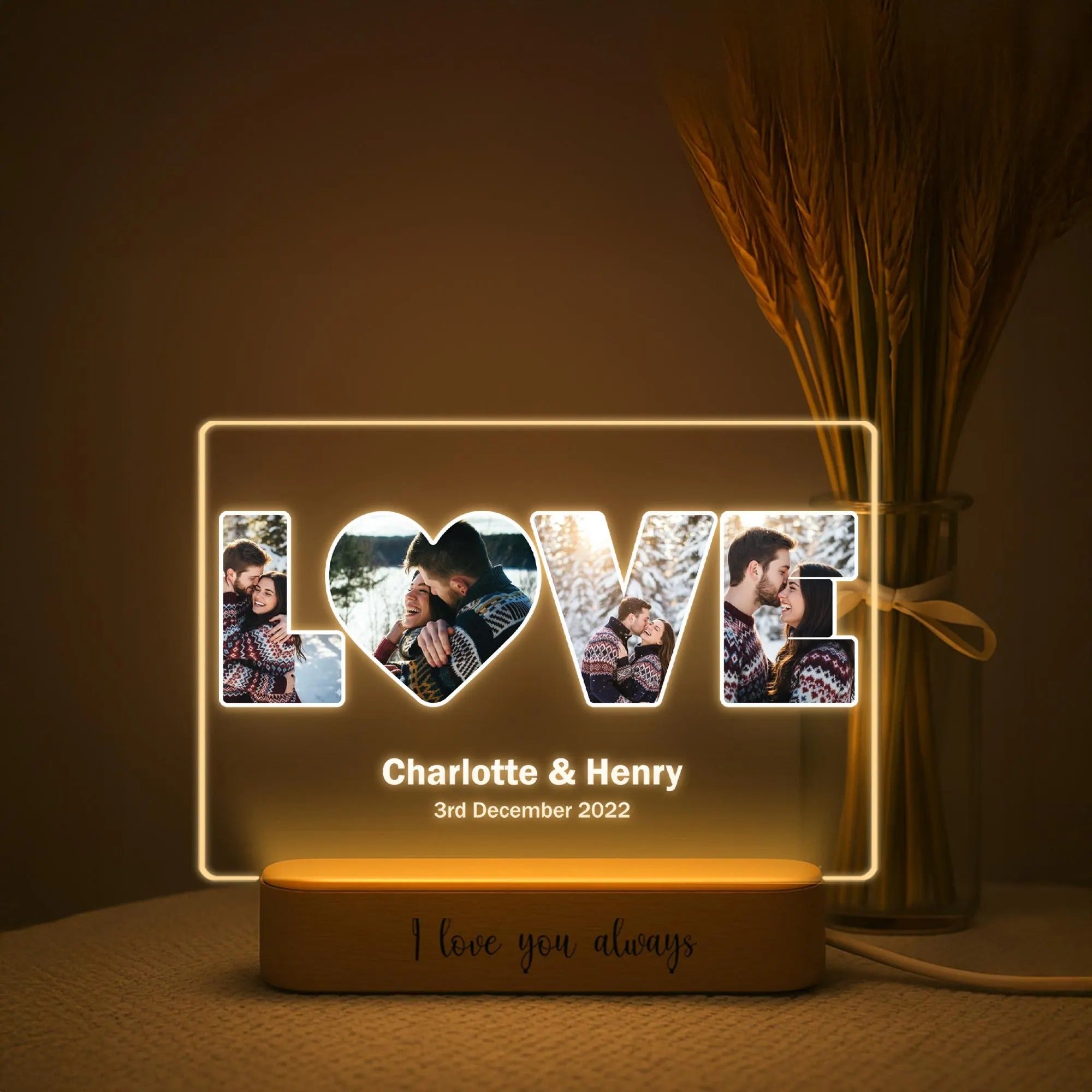 Personalized Photo Collage LED Night Light, Custom Couple Gift